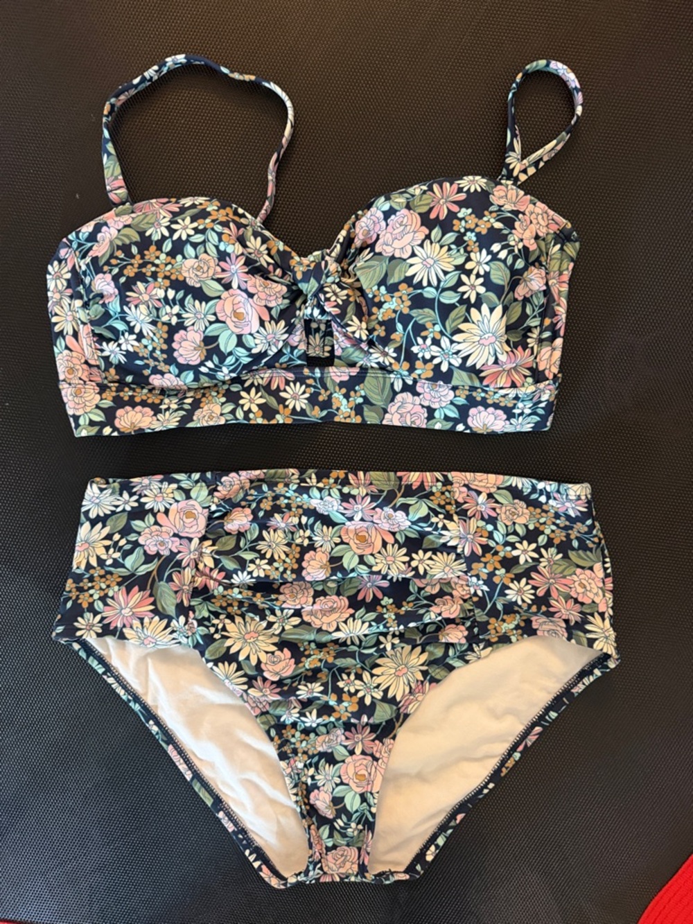 Kona Sol Navy Floral High Waist Bikini Set - Pink, Green, White